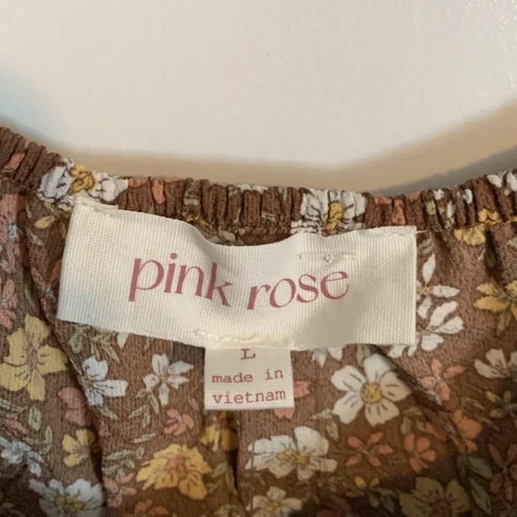 Pink Rose Brown Floral cropped blouse Womens Large NWT - Picture 2 of 4